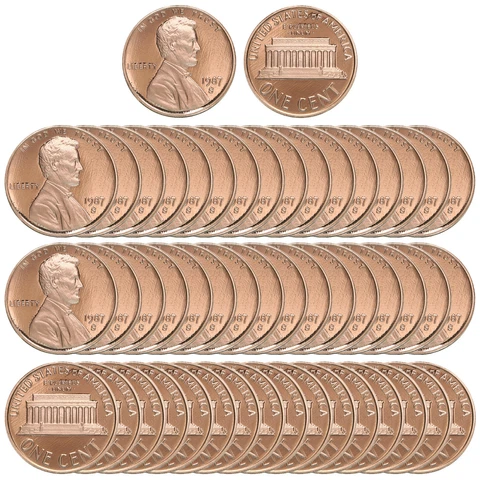 1987 S Lincoln Memorial Cents Gem Deep Cameo Proof Roll Penny 50 US Coins Cover