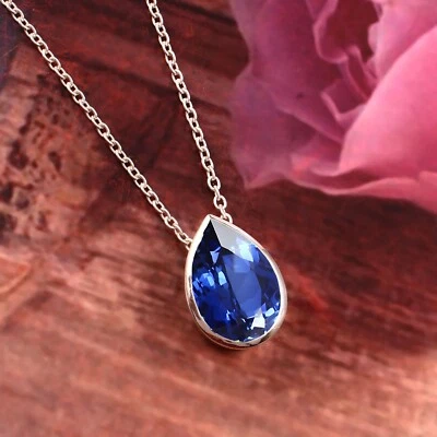 Naturale Buona Ceylon Zaffiro Blu 925 Argento Sottile Ciondolo San Regalo - Immagine 1 di 4
