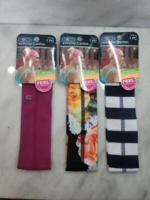 3 PACK SCUNCI EVERYDAY & ACTIVE HEADWRAP MIXED LOT, MAGENTA, FLORAL & NAVY. - Image 1 of 4