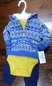 New Carter's Baby Boys 3 Piece Print Hoodie Bodysuit Pants Set Outfit New - Picture 1 of 7