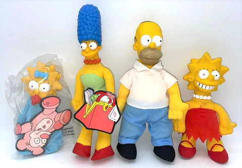 Lot of 4 SIMPSONS Family Plush Dolls Burger King 1990 Homer Marge Lisa Maggie Cover