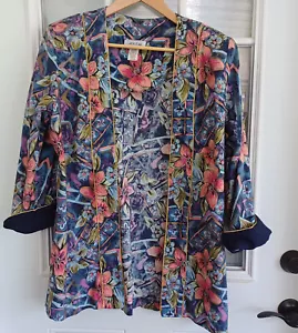 Vintage 1980's M.C.S. New York Lightweight Flowers Cotton Open Jacket Size 16 - Picture 1 of 7