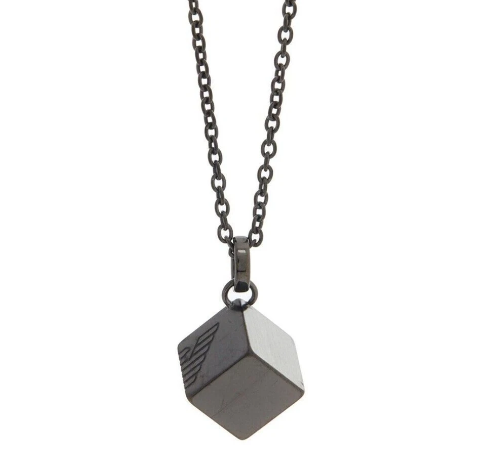 Emporio Armani Men's Gunmetal Statement Necklace Cube Pendant EGS2640060 - Image 1 of 4
