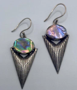 Vintage Sterling Abalone Hand Design Southwest Style Dangle Earrings - Picture 1 of 5