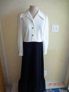 Vintage Maxi Dress 1960s 1970s Dalton Trevira Star M L 12 Black White L/S - Bild 1 von 12