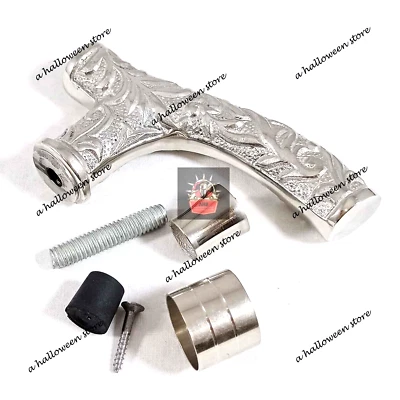 Mango Derby de latón plateado para bastón de madera y bastón vintage regalo de Halloween Foto 1 de 4