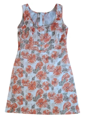 VTG Hawaiian Dress Shift Sundress L Orange Sleeveless floral handmade READ SIZE - Image 1 of 4