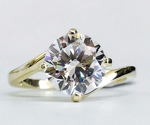 14K Gelbgold Solitär Zirkonia Verlobungsring 8mm / 2ct CZ Damen - Bild 1 von 5