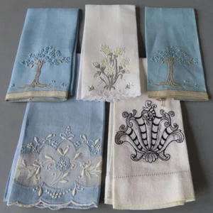 Lot 5 Vintage FingerTip Towels Hand Embroidered MARGHAB Jacaranda Tree JESURUM + - Picture 1 of 8