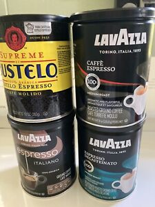 Empty Lot 3 Lavazza Espresso Ground Coffee Roast Can + 1 Cafe Bustelo Storage