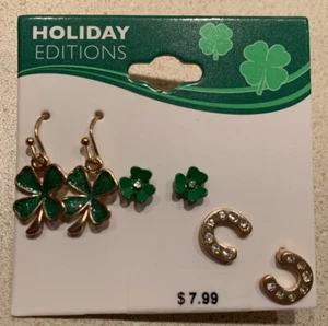 St. Patrick's Day Irish Clovers, Shamrocks & Horseshoes Earrings. NEW - Picture 1 of 2