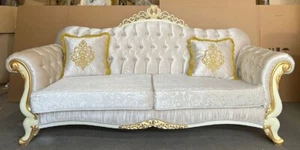 Casa Padrino Luxus Barock Sofa Silber / Creme / Gold Barockstil Wohnzimmer Sofa - Bild 1 von 3