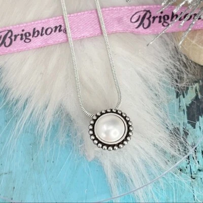 Collar Placa Plata Cadena Serpiente Perla Brillo Vidrio Brighton Foto 1 de 4