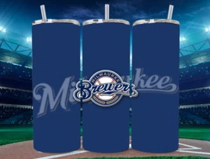Milwaukee Brewers MLB Baseball Blue Stainless Steel Tumbler  & Metal Straw 20 Oz - Picture 1 of 3