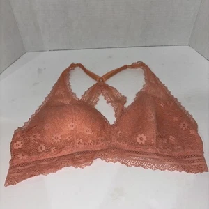 Victoria Secret Bralette Size Medium Flower Coral Lace Cris Cross Back  - Picture 1 of 8
