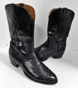VINTAGE BLACK SMOOTH OSTRICH WESTERN BOOTS 9 D - Picture 1 of 7