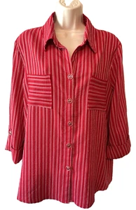 Blusa para mujer Draper's & Damons PXL roja a rayas manga 3/4 con botones - Imagen 1 de 9