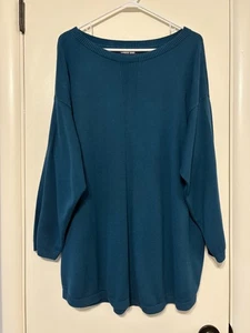 Lands' End Damen Plus Langarm Baumwollmischung Tunika Pullover Oberteil 2X blau - Bild 1 von 9