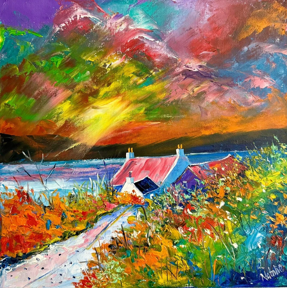 Pintura al óleo escocesa original de Natalie Souter "Dawn Breaks at Isle of Harris" Foto 1 de 1
