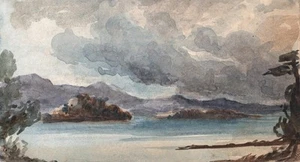 PAISAJE LAGO IRLANDÉS Pequeña Acuarela Pintura c1850 - IRLANDA - SIGLO XIX - Imagen 1 de 3