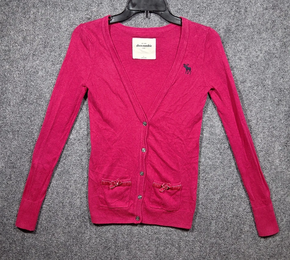 ABERCROMBIE KIDS Girls' Fuchsia Cardigan Sweater ~ Size Large With Pockets - Image 1 of 4