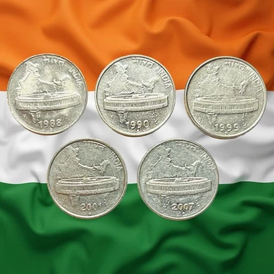 Lot of 5 Mixed India 50 Paise Coins - Parliament House - Combined Ship - Image 1 of 2