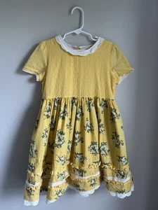 Matilda Jane Girl’s Size 8 - Stay Golden Yellow Floral Dot Crochet Trim Dress - Picture 1 of 3