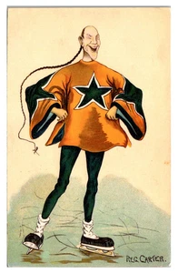 REG CARTER SIGNED ILLLUSTRATION - CHINAMAN ON ICE SKATES - OLD POSTCARD - Picture 1 of 2