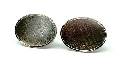 Vintage Sterling Silver Textured Oval Classic Cufflinks For Men - Image 1 of 4