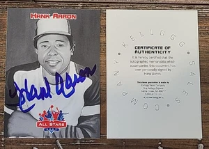 2006 KELLOGGS ALL STARS HANK AARON SIGNED CARD BRAVES DEC BAS GUARANTEE - Picture 1 of 2
