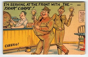 Postal humorística vintage de lino de soldados del cuerpo de tanques de la Segunda Guerra Mundial MH38 - Imagen 1 de 2