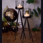 2 Metal Tripod Tealight Candle Stick Stand Glass Holder Set 8X19cm & 8X24cm Tall