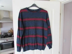 M & Co Mens Navy/Burgundy/Grey Cotton Striped Jumper Size 2XL - Picture 1 of 2