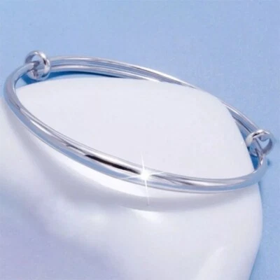 Pure Platinum 950 Bangle Women Lucky 2.8mm Smooth Glossy Adjust Bracelet 11.5g - Image 1 of 3