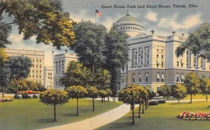 Postal OH: Court House Park & Court House, Toledo, Ohio, lino vintage años 40 - Imagen 1 de 2