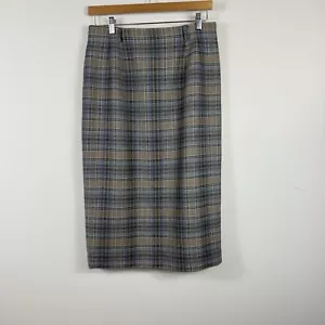 Talbots skirt women's petites mauve plaid 100% wool USA midi lined Size 14 P - Picture 1 of 11