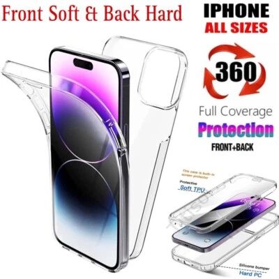 360 Clear Case For iPhone 6/7/8/X/11/12/13/14/15/16 Front silicone and Back hard - Image 1 of 4