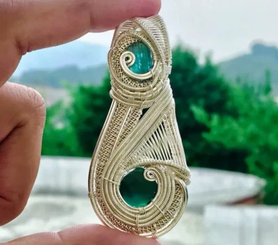 Pingente envoltório de arame natural turmalina paraibana obra de arte coleira turmalina paraibana - Imagem 1 de 4