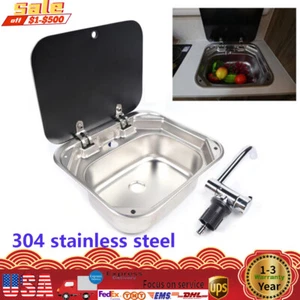 RV Caravan Camper Stainless Steel Hand Wash Basin Kitchen Sink w/ Lid+Faucet Kit - Bild 1 von 12
