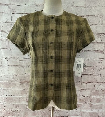 Jones New York Linen Shirt 8 NEW VINTAGE 90’s Olive Plaid - Image 1 of 4