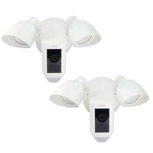 Two RING Floodlight Cam Wired Plus Motion-Activated Security Camera White - Picture 1 of 8