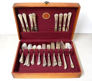 Wm. Rogers & Son ENCHANTED ROSE Silver Plate Flatware Set 42PC w/ Wood Chest - Picture 1 of 12