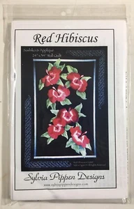 Sylvia Pippen Designs Red Hibiscus Sashiko Applique 24x34 Wall Quilt Pattern - Picture 1 of 2