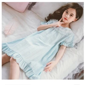 Kids Girls Child Nightdress Cotton Pajamas Lace Ruffle Sleepwears Princess Sweet - Picture 1 of 13