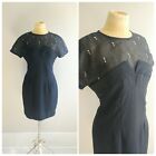 Small Vintage 1990S Black Sheer Mesh Dress Cocktail Midi Cutout Gown, Womens Par