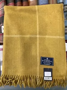 100% Recycled Wool Blanket | The House Of Balmoral Scotland Box Check Mustard Wh - Picture 1 of 4