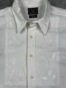 Lucky Brand Shirt Mens Adult Large White Embroidered Button Up Dungarees Preppy - Picture 1 of 9