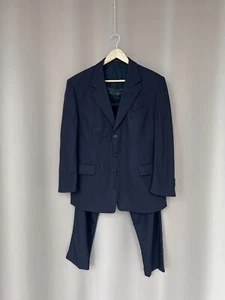 Yves Saint Laurent Vintage Wool Suit Mens Size L 54 YSL Navy Blue Blazer Pants - Picture 1 of 20