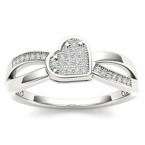 10K White Gold Diamond Heart Engagement Ring Size 7 (0.1ct/SI2,H-I) - Picture 1 of 4