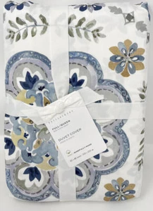 Pottery Barn Medallion Duvet Cover Mila Reversible~Full Queen~Blue NEW - Picture 1 of 3